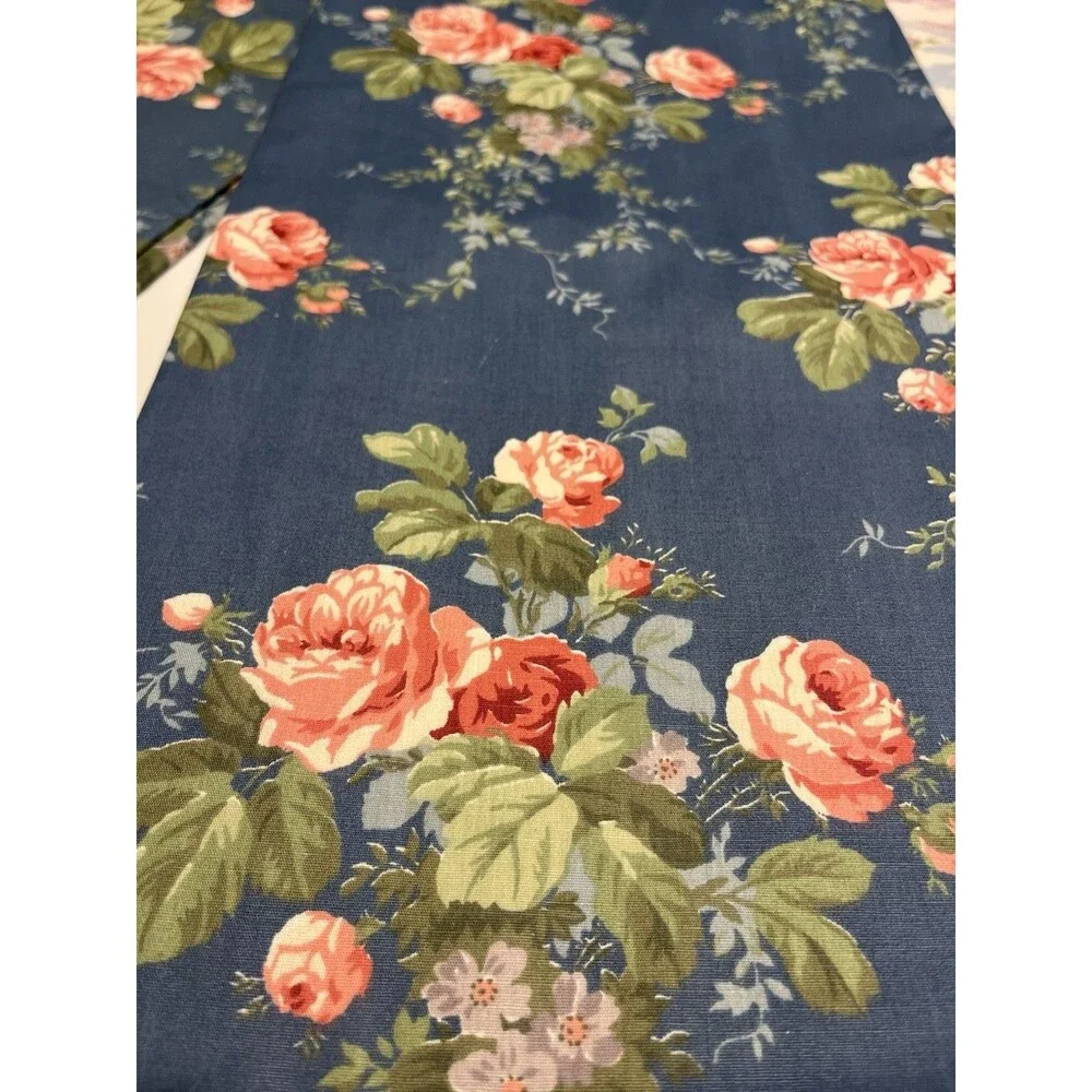 2 Croscill Blue w Pink Flowers Lined Panels Curtains 38x86” (per Panel) VTG USA